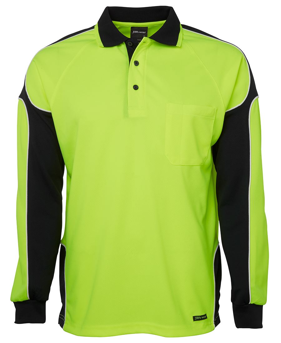 JB's Hi Vis Long Sleeve Arm Panel Polo in Lime / Black