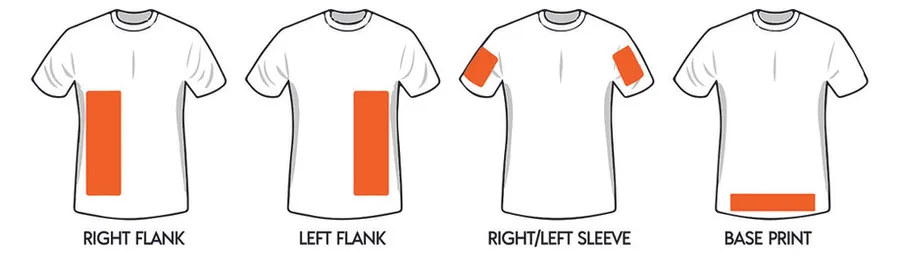 Screen print locations on t shirts
